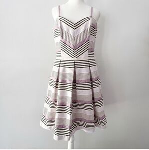 WHBM Striped Pleated Spaghetti Strap Fit & Flare Dress Women’s Size 8 Purple